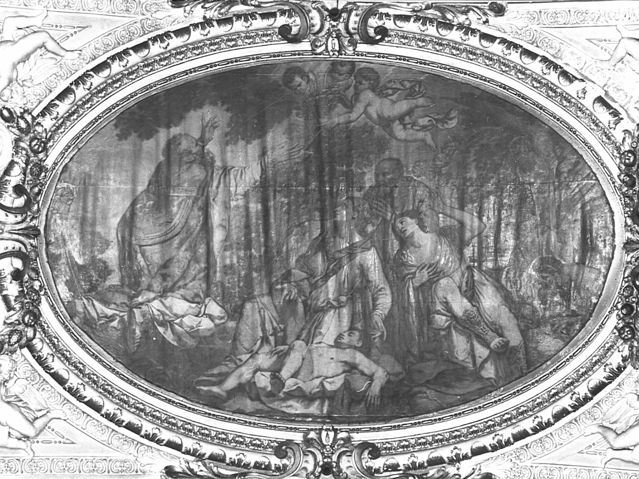San Martino vescovo resuscita un fanciullo (dipinto, opera isolata) di Raggi Pietro Paolo (fine sec. XVII)