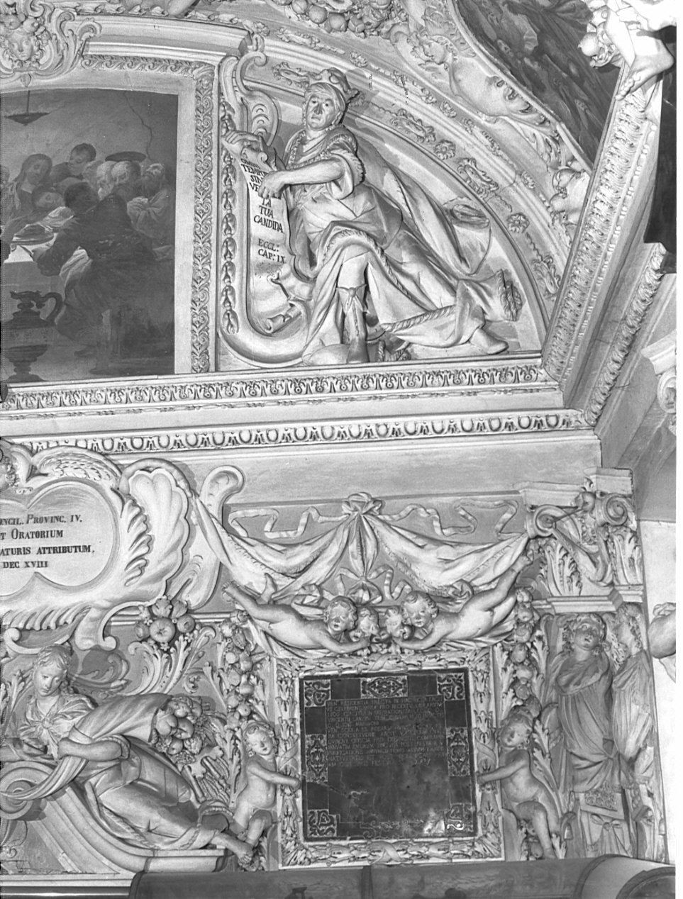 Giustizia e Abbondanza, putti, cariatidi e quattro profeti (decorazione plastica, complesso decorativo) di Sala Gerolamo (fine sec. XVII)