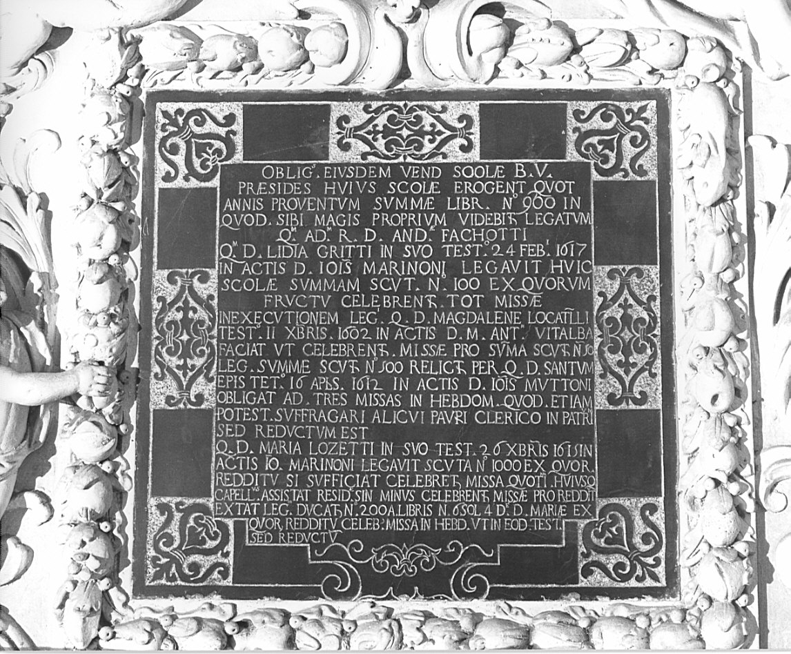 lapide documentaria, opera isolata - bottega lombarda (fine sec. XVII)