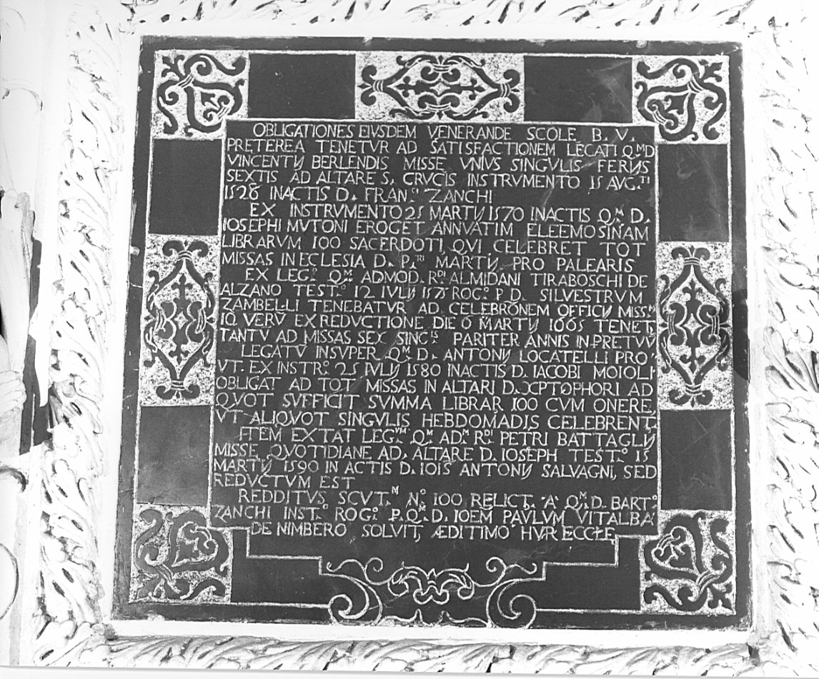 lapide documentaria, opera isolata - bottega lombarda (fine sec. XVII)