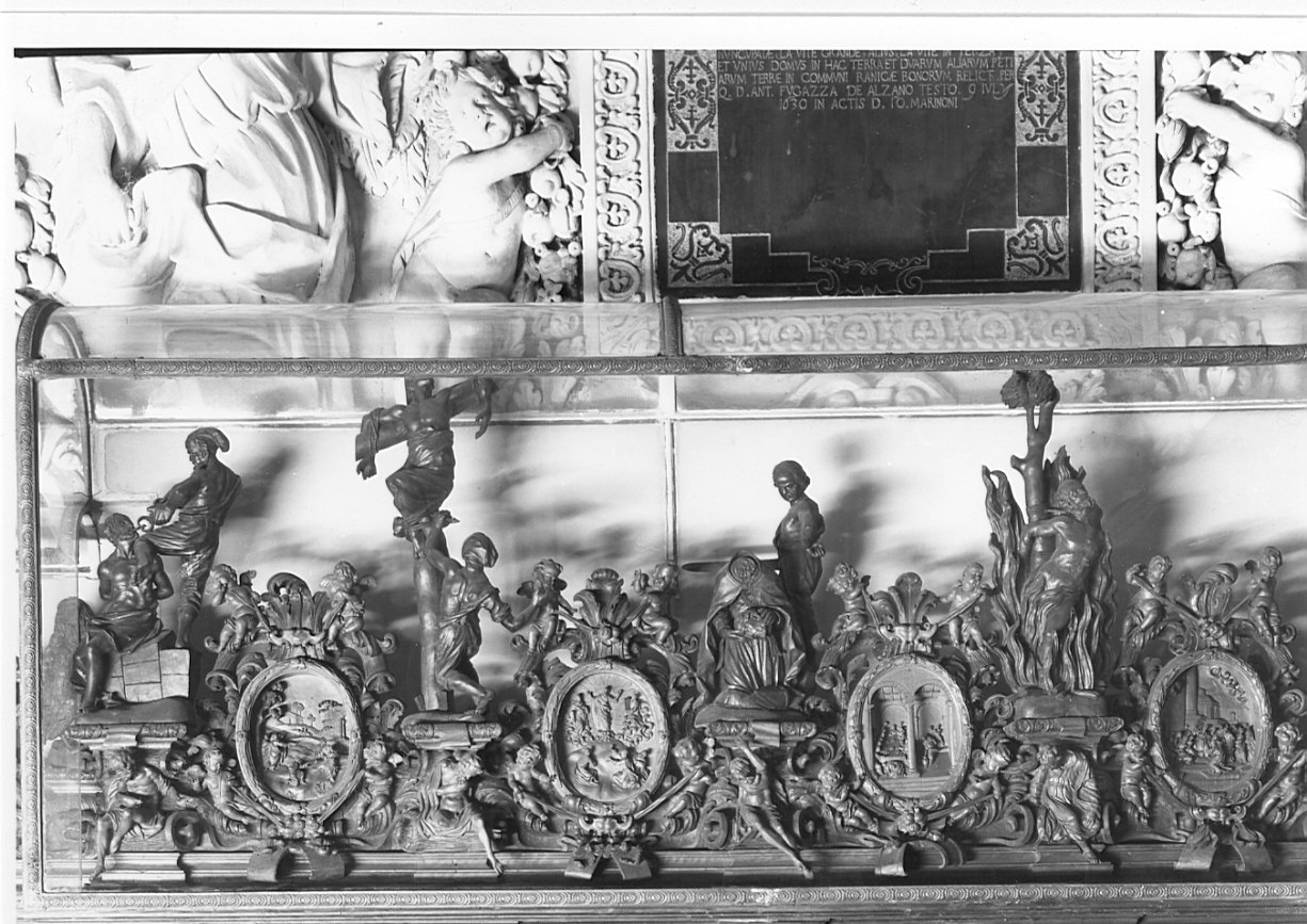 Martirio di San Romano, San Modesto, San Dionigio e San Crispino (scultura, complesso decorativo) di Fantoni Andrea (e aiuti) (secc. XVII/ XVIII)