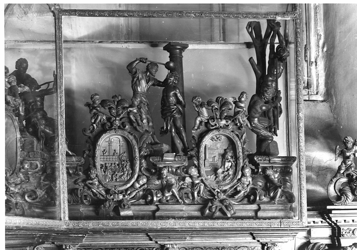 Martirio di San Lorenzo, San Bonifacio, San Vincenzo (scultura, complesso decorativo) di Fantoni Andrea (e aiuti) (secc. XVII/ XVIII)
