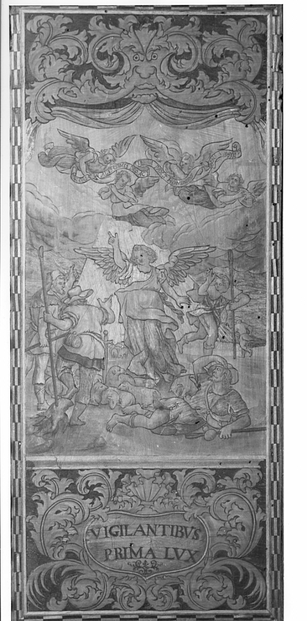 annuncio ai pastori (decorazione a intarsio, elemento d'insieme) di Caniana Giovanni Battista (e aiuti) (sec. XVII)