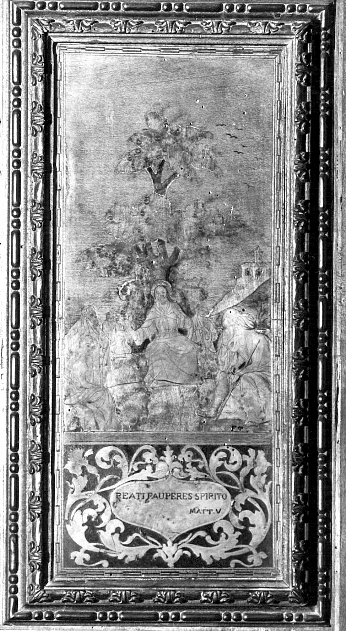 Il discorso della montagna (decorazione a intarsio, elemento d'insieme) di Masnada Giulio detto fra' Topolino (inizio sec. XX)