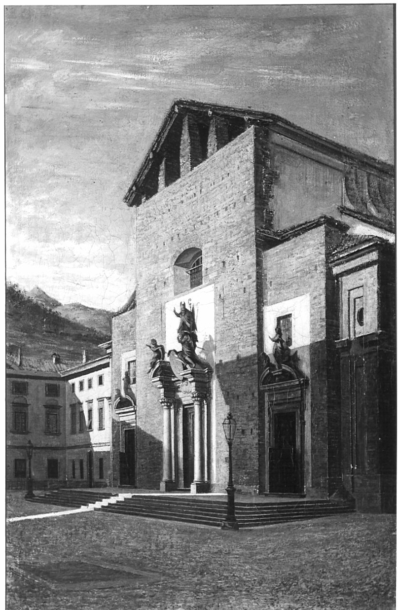 Facciata della basilica di San Martino (dipinto, opera isolata) di Piacentini Ernesto (sec. XIX)