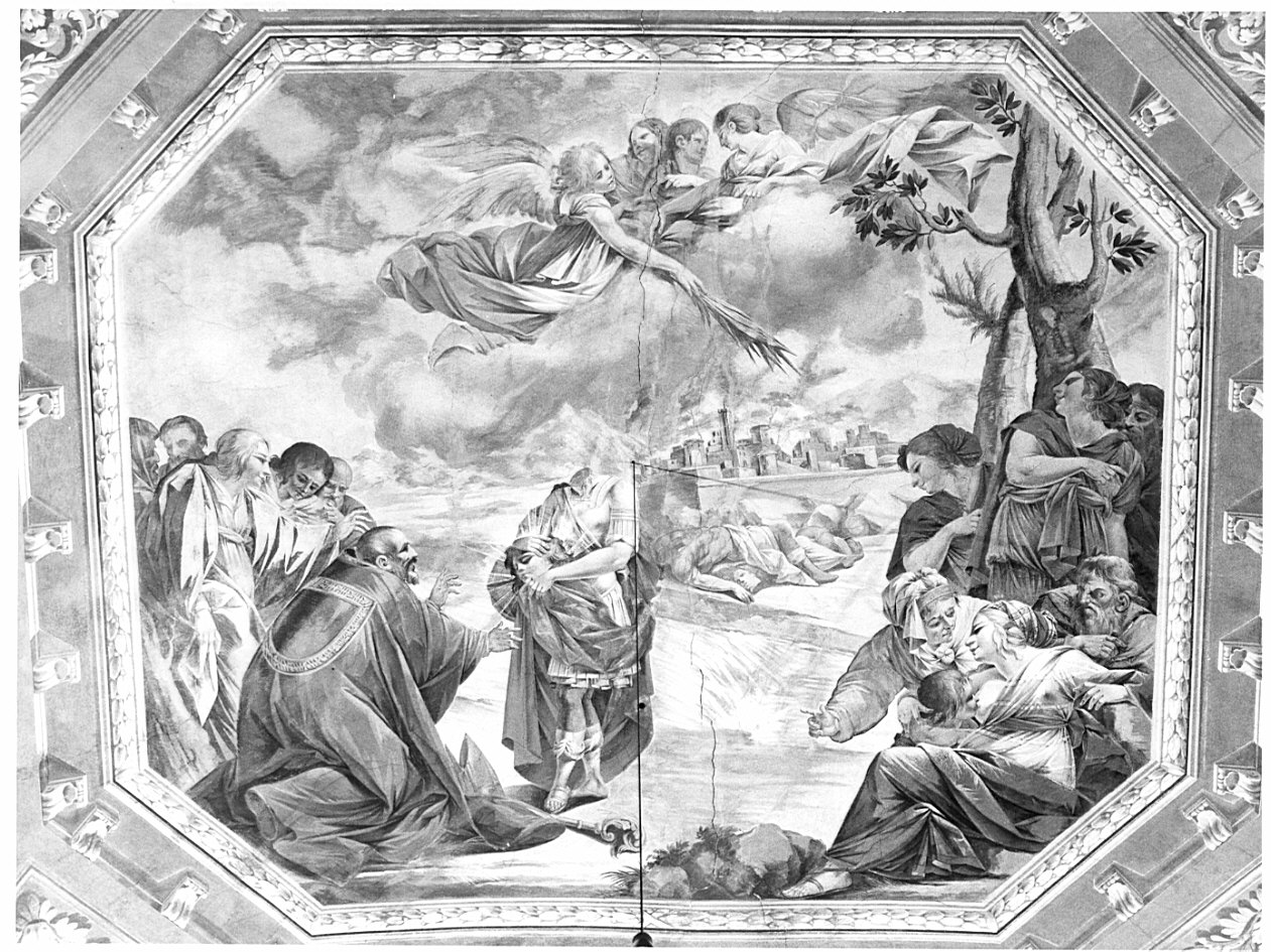 San Defendente offre la propria testa al vescovo di Marsiglia San Teodoro (dipinto, opera isolata) - ambito italiano (secc. XVIII/ XIX)