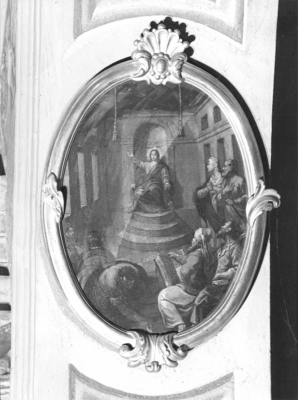 disputa di Gesù con i dottori nel tempio (dipinto, elemento d'insieme) di Carobio Giovanni (attribuito) (sec. XVIII)
