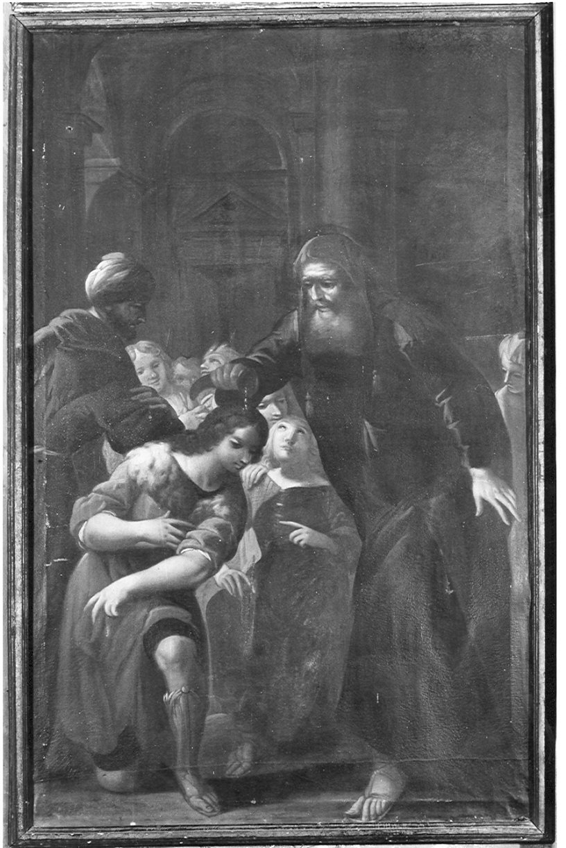 San Francesco di Paola battezza un fanciullo (dipinto, pendant) - ambito veneto (sec. XVII)