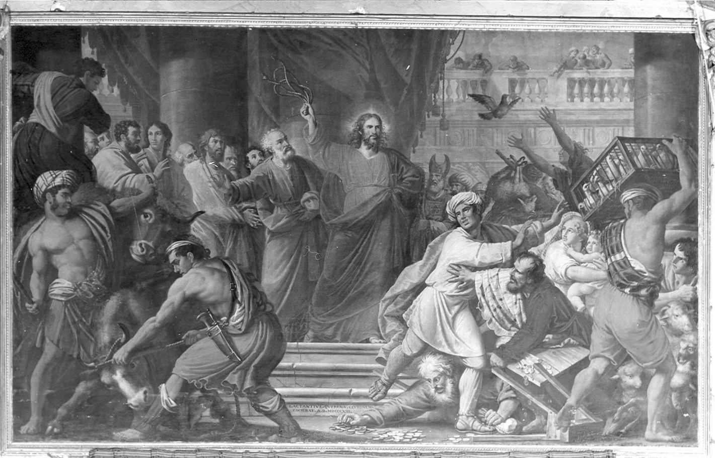 Cristo caccia i mercanti dal tempio (dipinto, opera isolata) di Querena Lattanzio (sec. XIX)