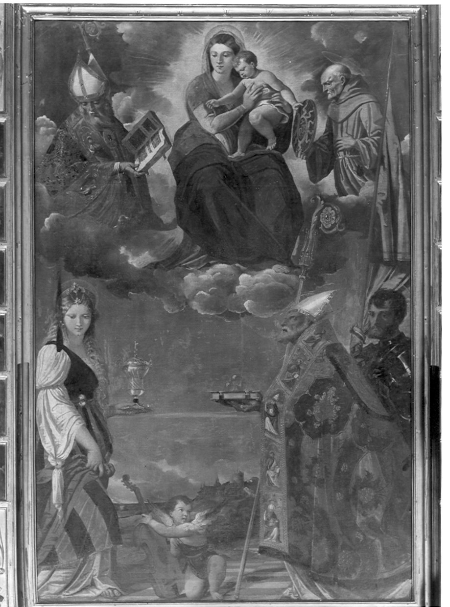 Madonna del Rosario e Santi (dipinto, opera isolata) di Carpinoni Domenico (fine sec. XVI)