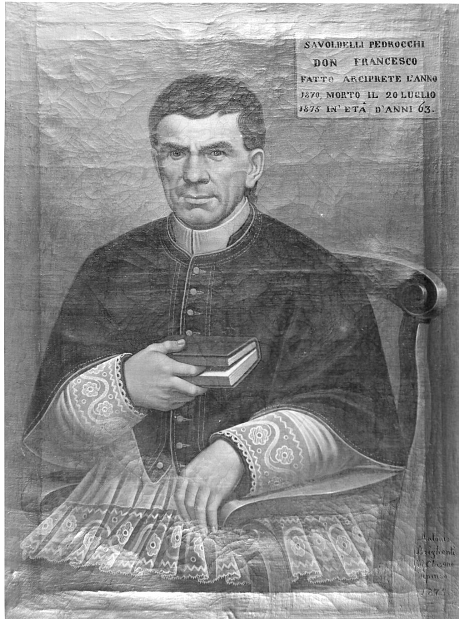 ritratto dell'arciprete Francesco Savoldelli Pedrocchi (dipinto, opera isolata) di Brighenti Antonio (sec. XIX)