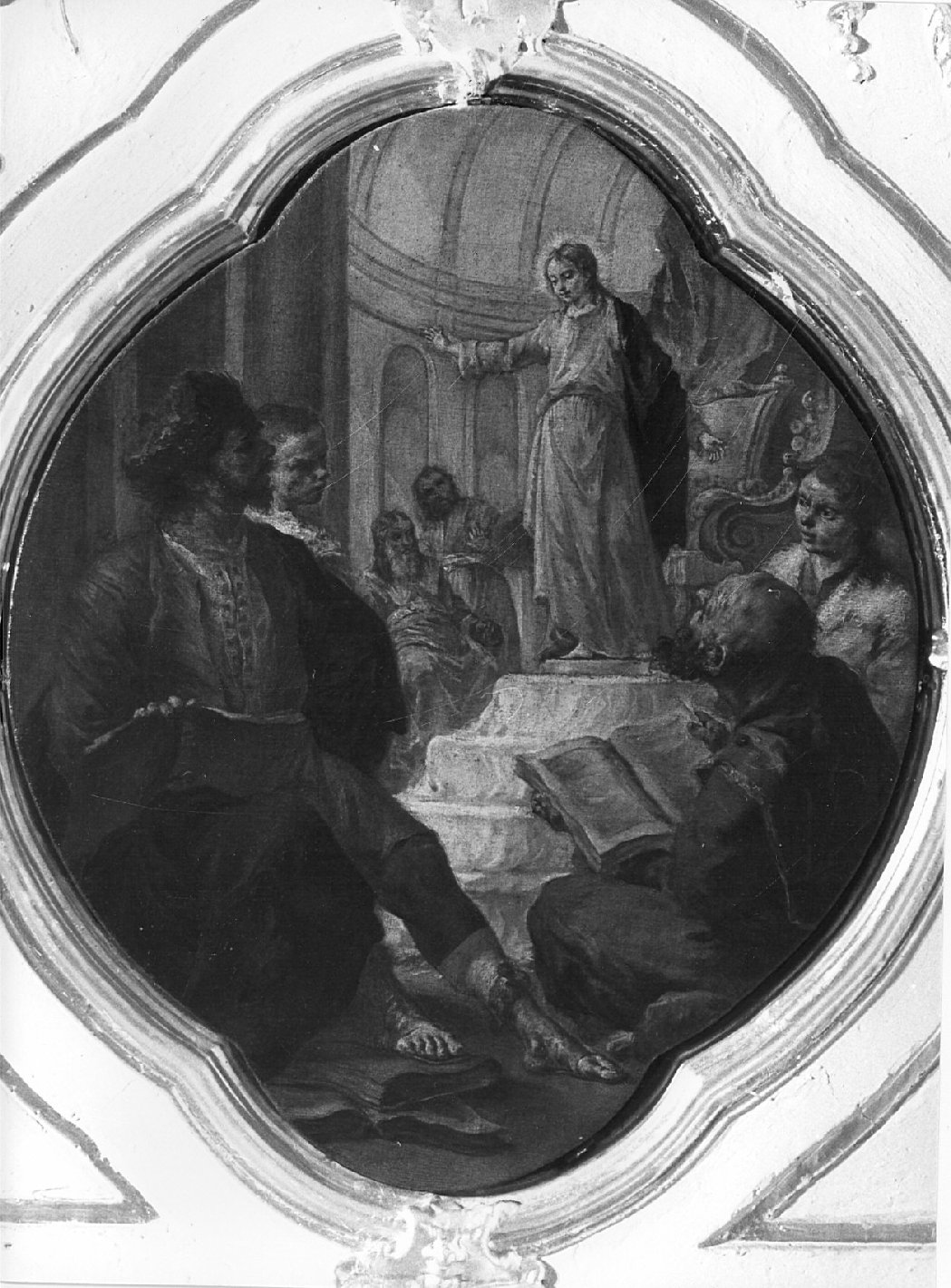 disputa di Gesù con i dottori nel tempio (dipinto, elemento d'insieme) di Capella Francesco detto Daggiù (attribuito) (seconda metà sec. XVIII)