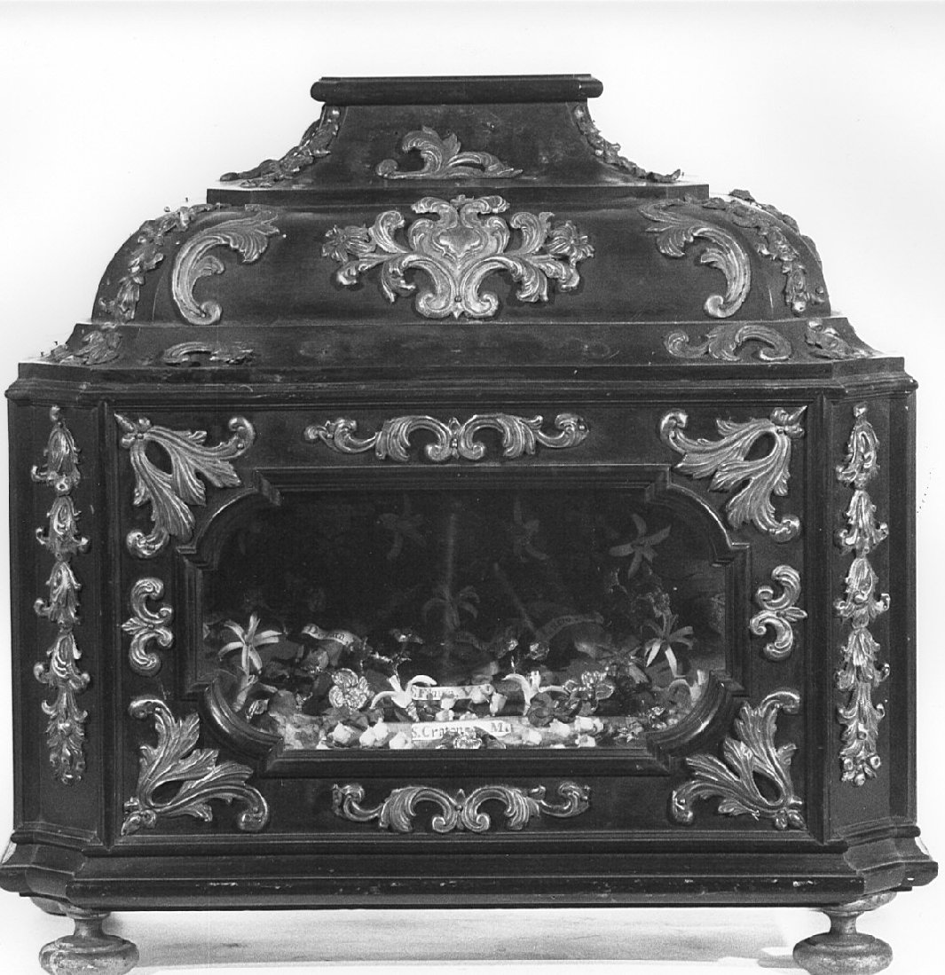 reliquiario a teca - a urna, coppia - bottega lombarda (sec. XVIII)