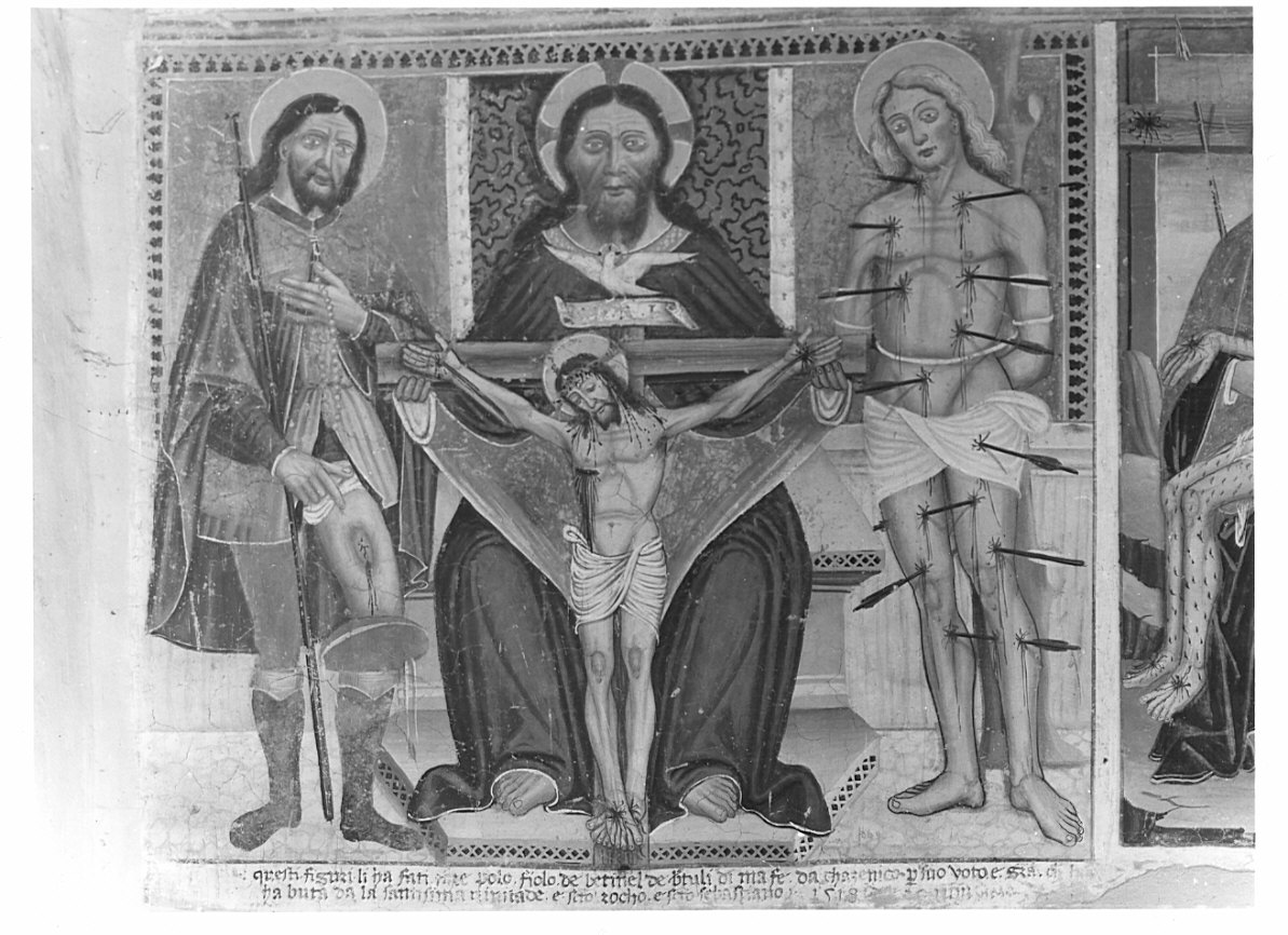 Trinità con San Rocco e San Sebastiano (dipinto, opera isolata) - ambito bergamasco (sec. XVI)