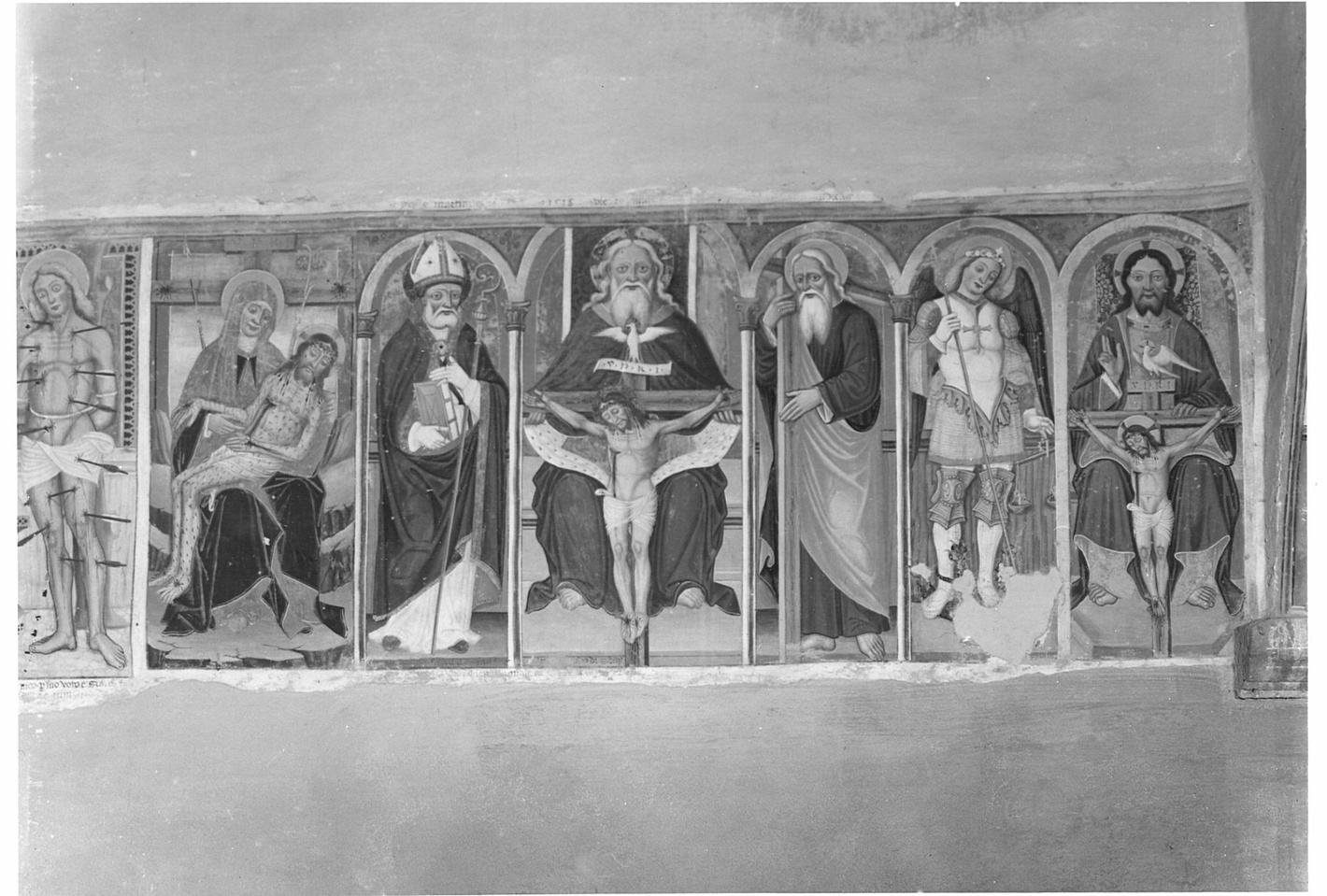 Trinità con San Martino, Sant'Andrea e San Michele Arcangelo (dipinto, opera isolata) - ambito bergamasco (sec. XVI)
