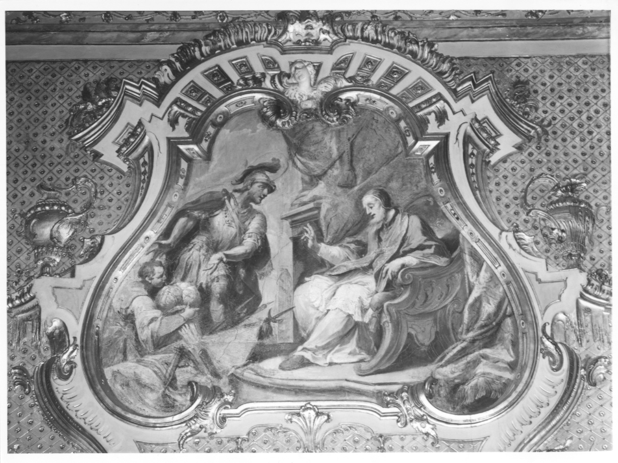 Papa Pio V riceve le spoglie della battaglia di Lepanto (dipinto, ciclo) di Monti Francesco, Zanardi Giovanni (sec. XVIII)