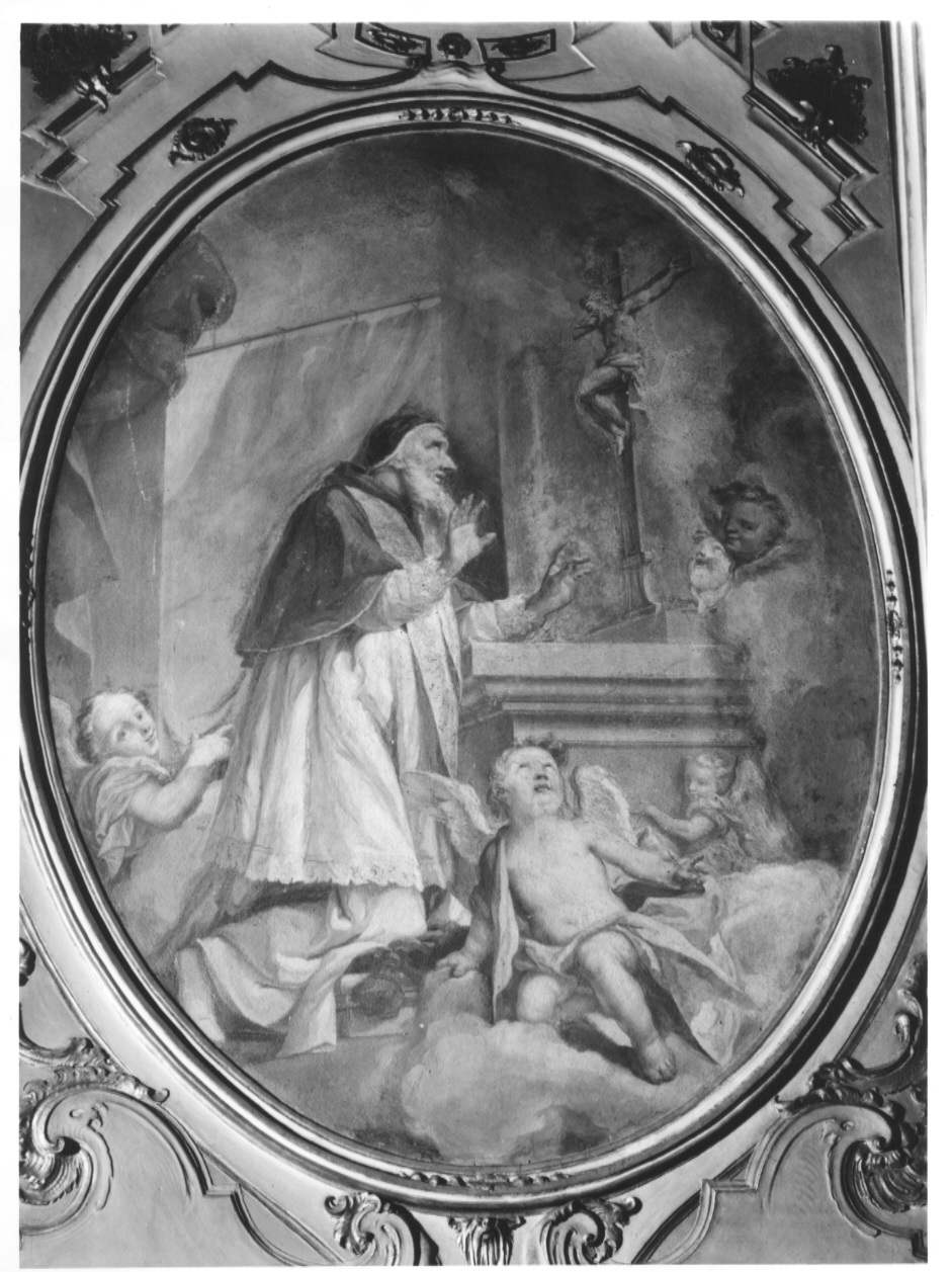Pio V in preghiera davanti al Crocifisso (dipinto, ciclo) di Anselmi Giorgio (sec. XVIII)