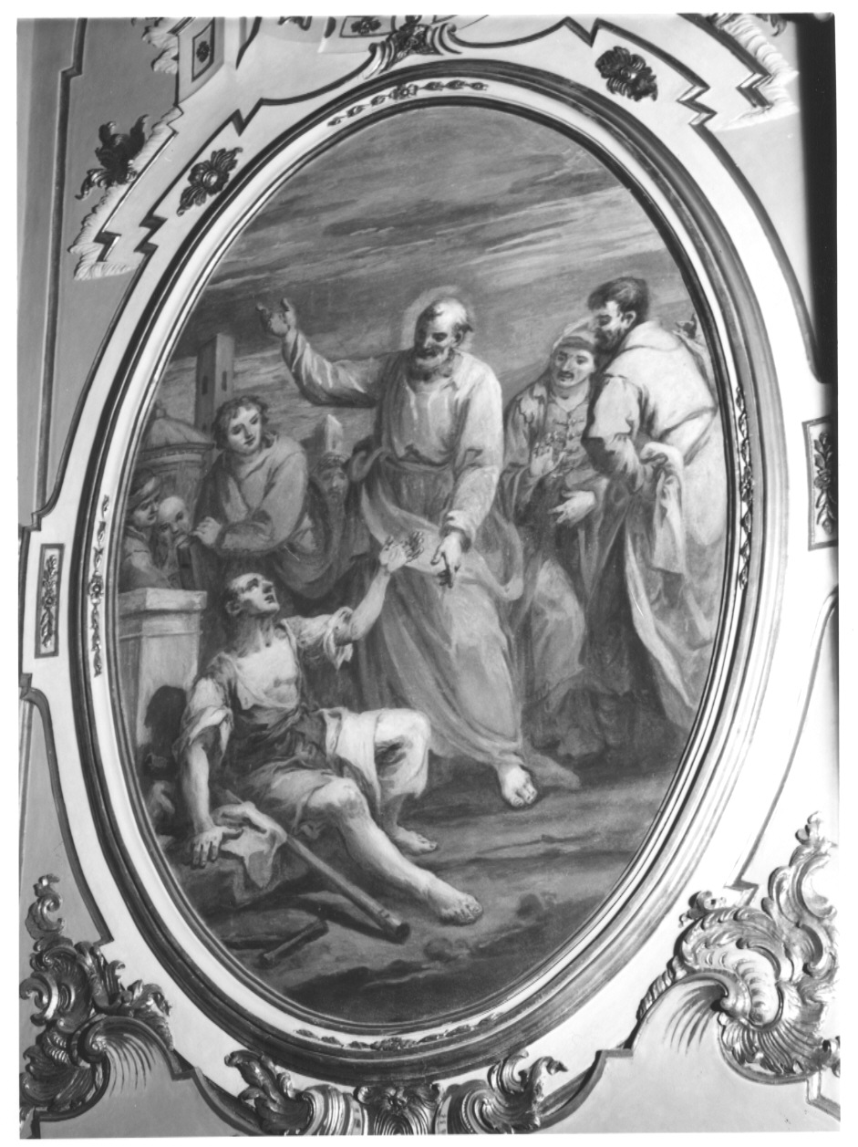 Guarigione del mendicante storpio ad opera di Pietro e Giovanni (dipinto, ciclo) di Picenardi Mauro (sec. XVIII)