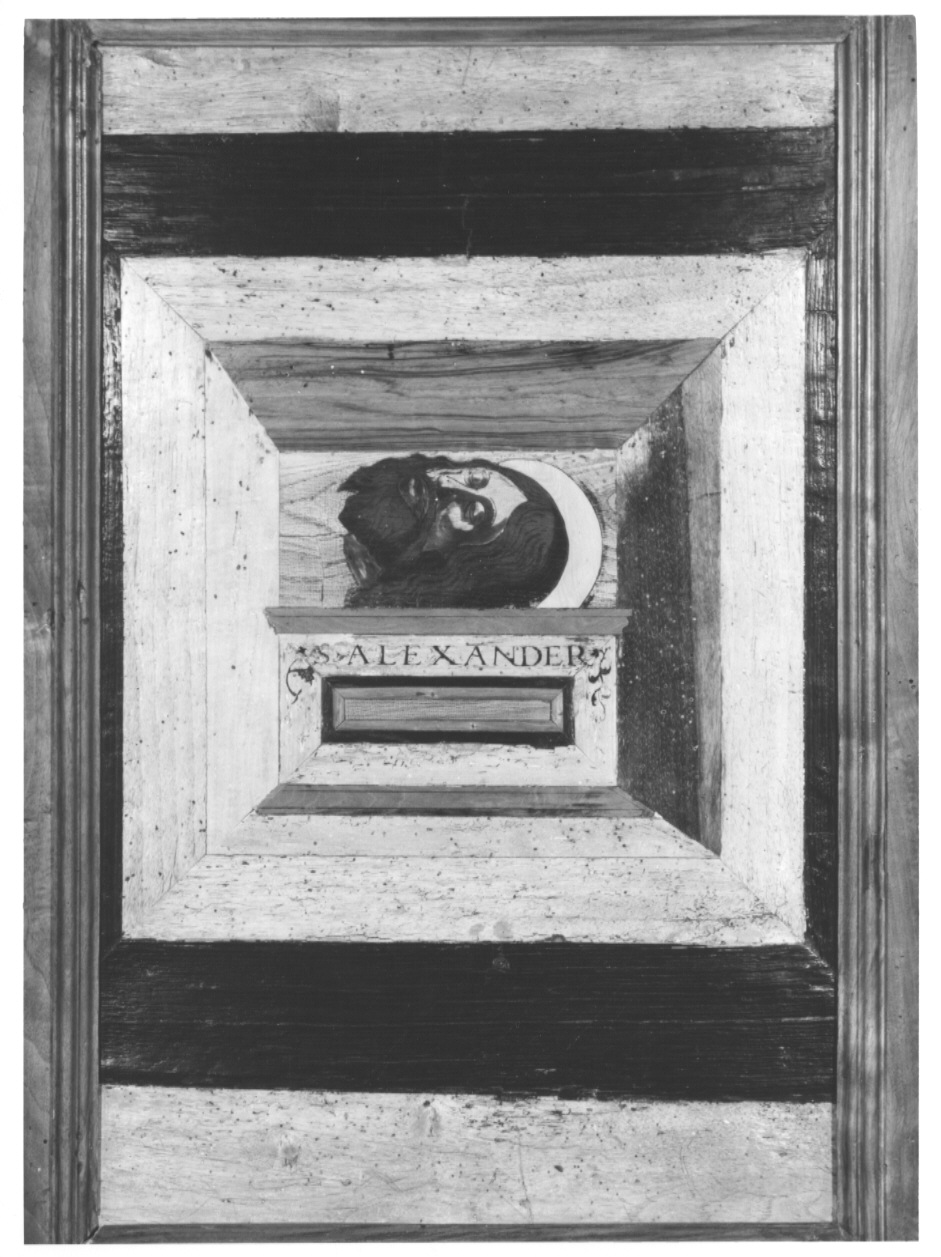 testa di Sant' AlesSandro (decorazione a intarsio, complesso decorativo) di Zambelli Damiano detto fra' Damiano da Bergamo (sec. XVI)