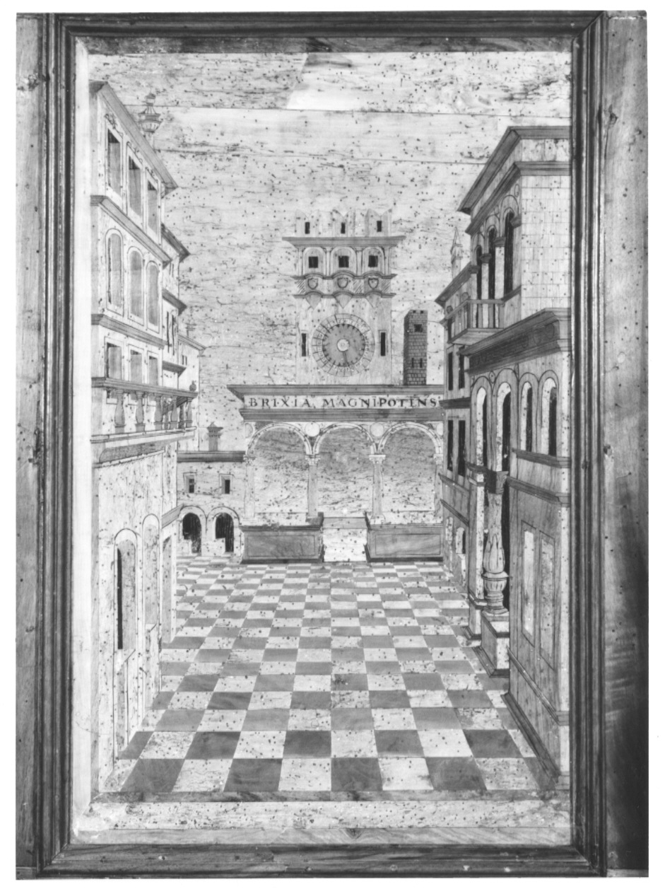 Piazza della Loggia (decorazione a intarsio, complesso decorativo) di Zambelli Damiano detto fra' Damiano da Bergamo (sec. XVI)