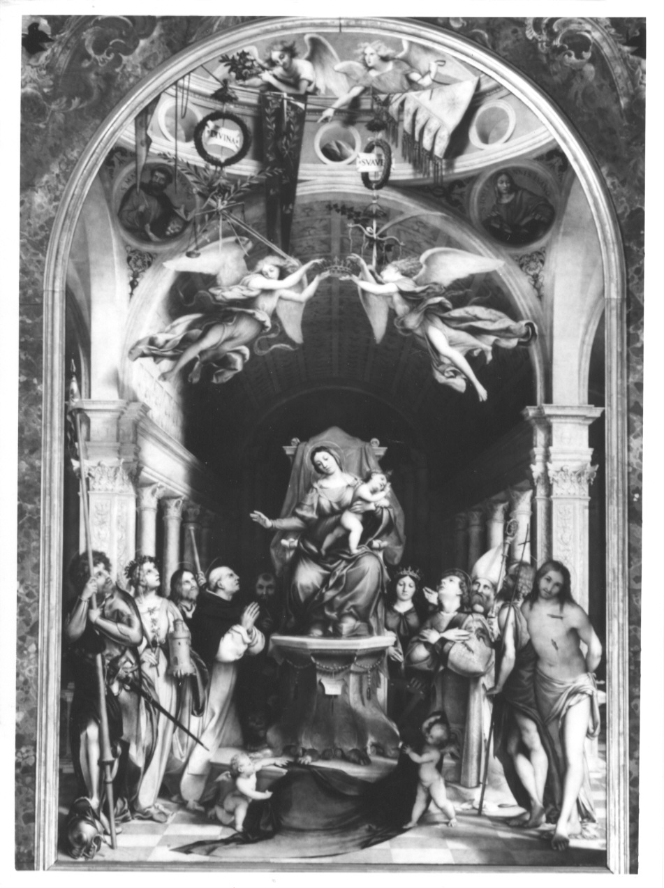 Incoronazione della Beata Vergine con la gloria dei Santi o Pala Martinengo, incoronazione di Maria Vergine (dipinto, opera isolata) di Lotto Lorenzo (sec. XVI)