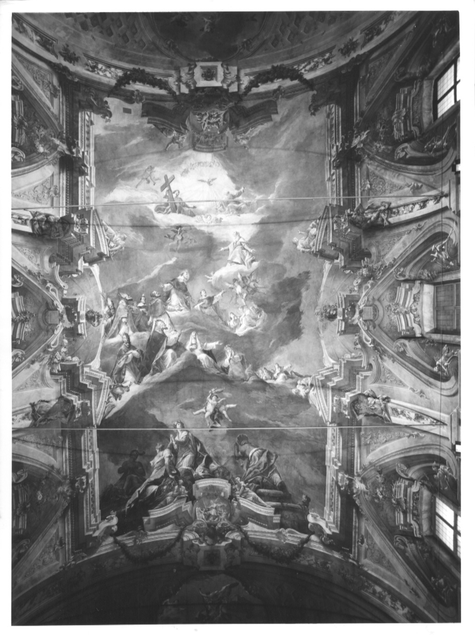 Gloria dell'ordine Domenicano/ angeli rappresentati come adolescenti/ la trinità/ rappresentazioni allegoriche dei continenti/ quattro telamoni (dipinto, complesso decorativo) di Diziani Gaspare, Palazzi Riva Giovanni Francesco (sec. XVIII)