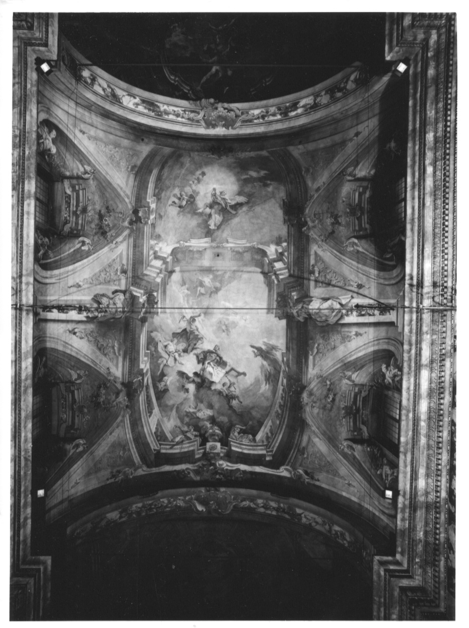 Glorificazione dell'Eucarestia/ telamoni/ angeli rappresentati come bambini (dipinto, ciclo) di Bortoloni Mattia, Palazzi Riva Giovanni Francesco (sec. XVIII)