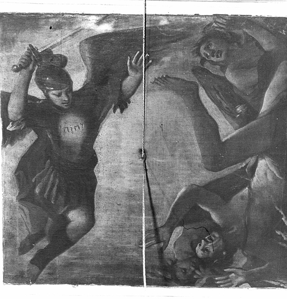 San Michele Arcangelo scaccia gli angeli ribelli dal paradiso (dipinto, opera isolata) - ambito lombardo (sec. XVII)