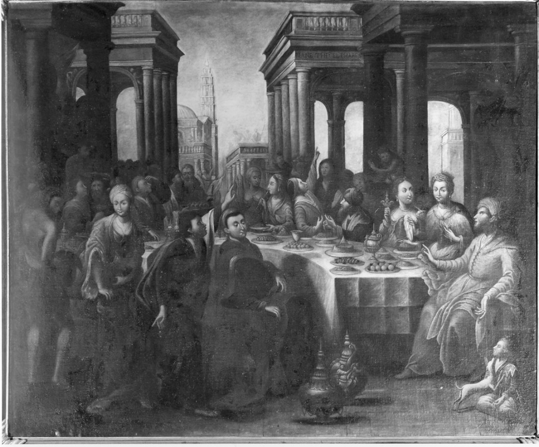 cena di Baldassarre (dipinto, opera isolata) - ambito lombardo (fine/inizio secc. XVII/ XVIII)