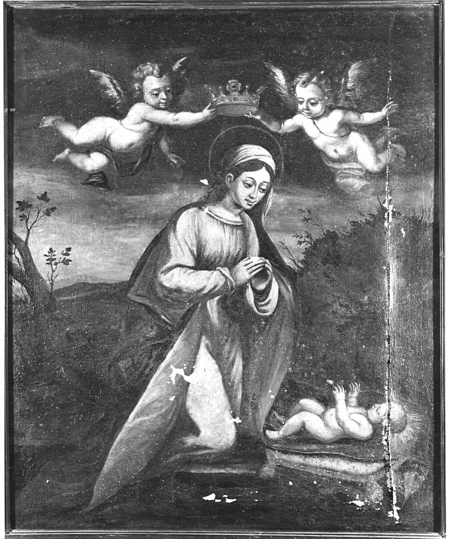 adorazione di Gesù Bambino (dipinto, opera isolata) - ambito lombardo (prima metà sec. XVII)