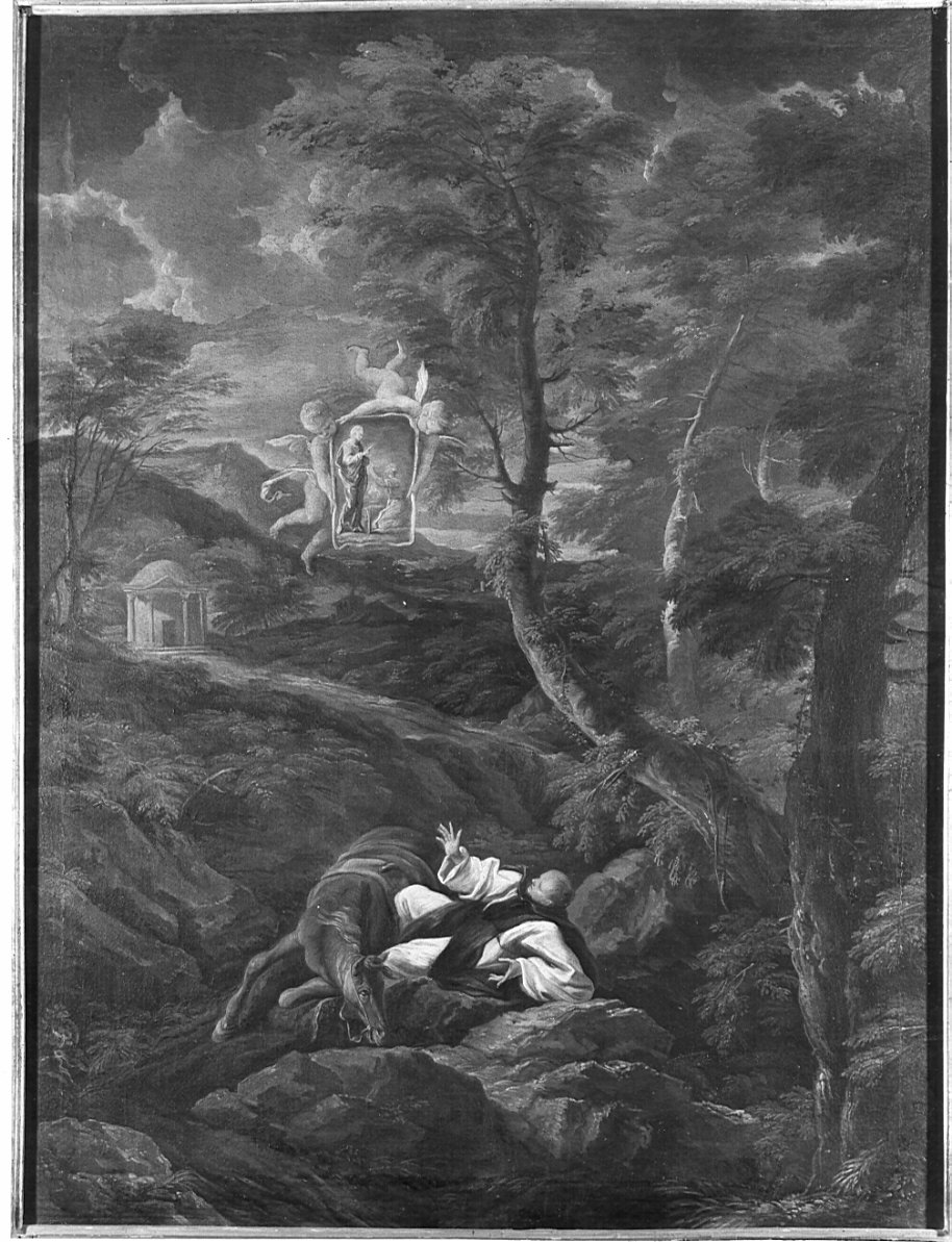 apparizione della Madonna del Sacro Fonte di Caravaggio a un domenicano caduto da cavallo (dipinto, opera isolata) - ambito veneto (prima metà sec. XVIII)
