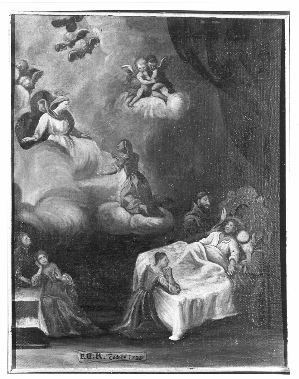 apparizione della Madonna del Sacro Fonte di Caravaggio a un ammalato (ex voto, opera isolata) - ambito veneto (sec. XVIII)