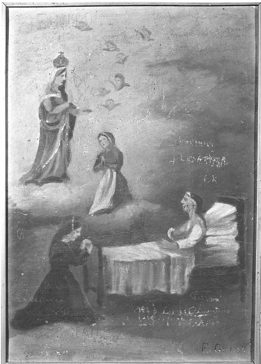 apparizione della Madonna del Sacro Fonte di Caravaggio ad un' ammalata (ex voto, opera isolata) - ambito lombardo (sec. XIX)