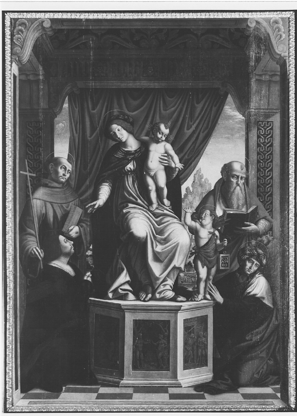 Madonna con Bambino con San Francesco, San Girolamo, Santa Elisabetta e un devoto (dipinto, opera isolata) di Moietta Nicola (primo quarto sec. XVI)