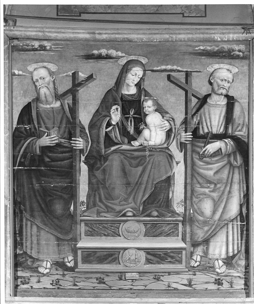 Madonna con Bambino con Sant'Andrea e San Pietro (dipinto, opera isolata) di Ferrari de Giunchis Cristoforo (inizio sec. XVI)
