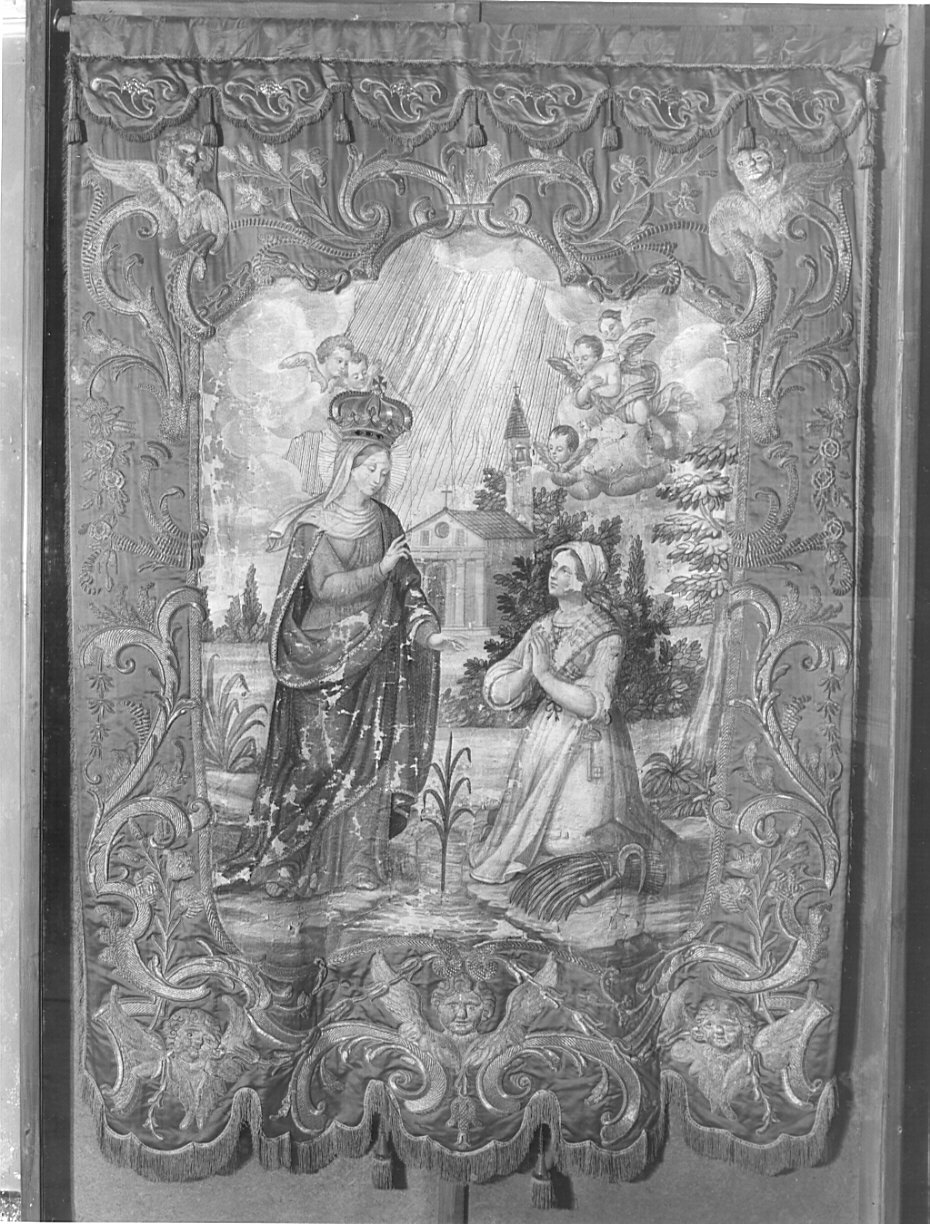 apparizione della Madonna del Sacro Fonte di Caravaggio (stendardo, opera isolata) - manifattura bergamasca (seconda metà sec. XVII, sec. XVIII)