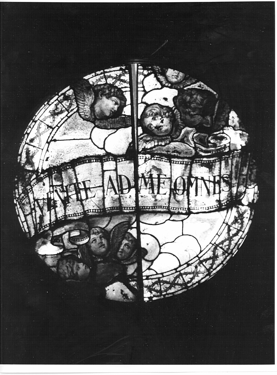 cherubini con cartiglio (vetrata, opera isolata) - ambito bergamasco (primo quarto sec. XX)