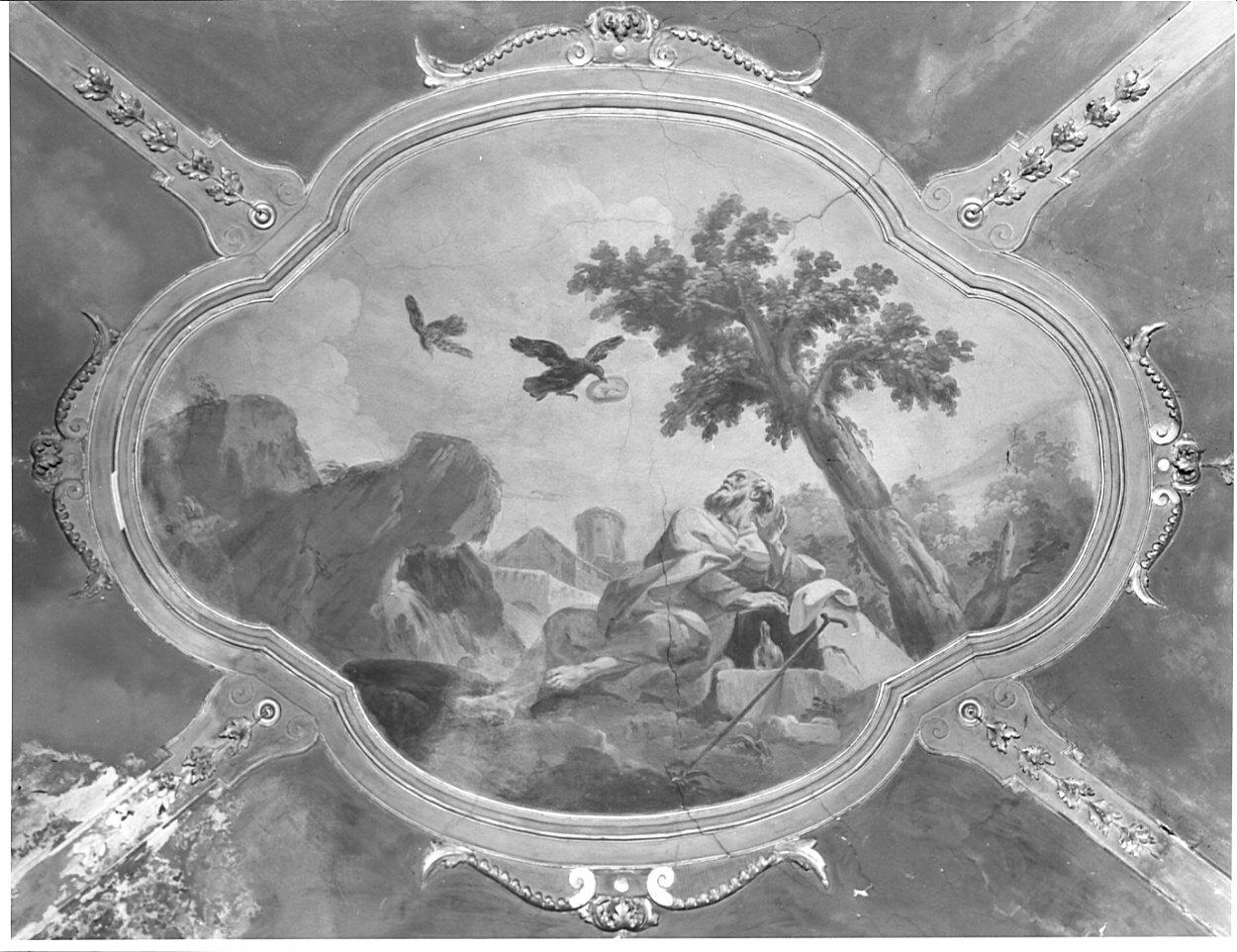 Elia nutrito dai corvi (dipinto, elemento d'insieme) di Ferrari Pietro Melchiorre (seconda metà sec. XVIII)