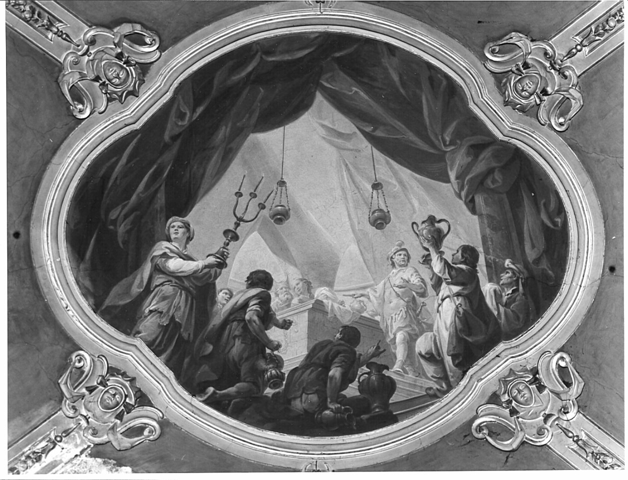 costruzione del tempio di Salomone (dipinto, elemento d'insieme) di Ferrari Pietro Melchiorre (seconda metà sec. XVIII)