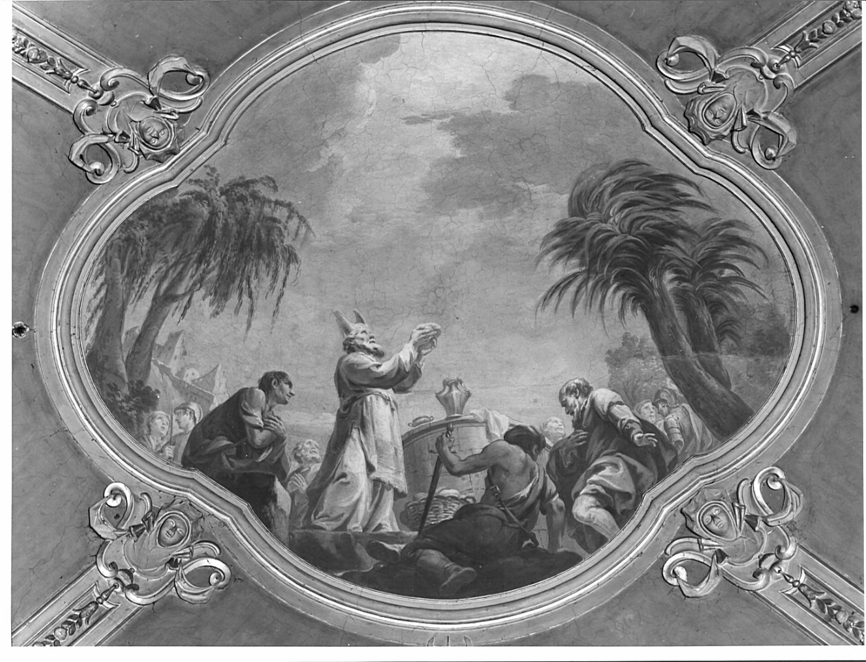 Melchisedec offre il pane e il vino nel calice (dipinto, elemento d'insieme) di Ferrari Pietro Melchiorre (seconda metà sec. XVIII)