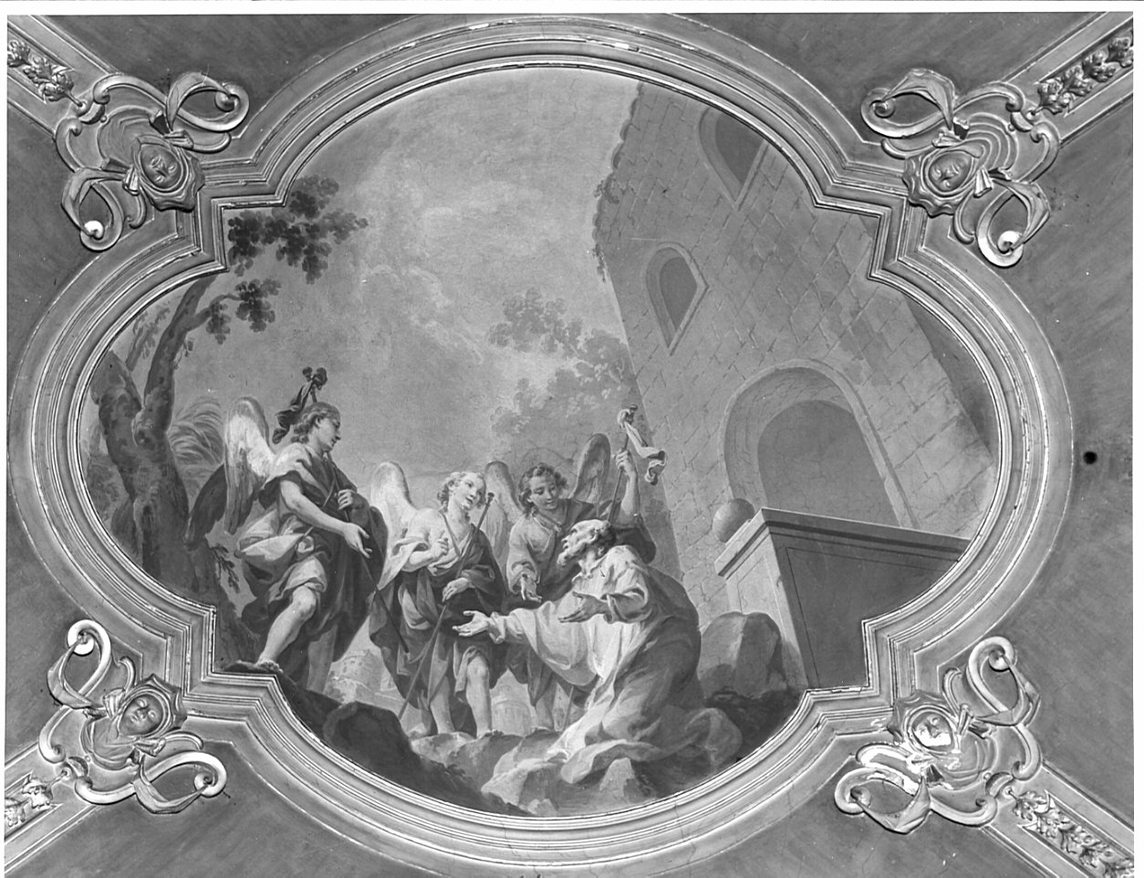 Abramo e i tre angeli (dipinto, elemento d'insieme) di Ferrari Pietro Melchiorre (seconda metà sec. XVIII)