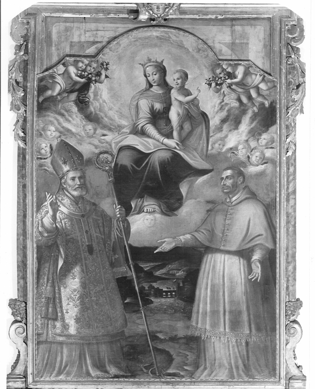 Madonna con Bambino tra Sant'Ambrogio e San Carlo (dipinto, opera isolata) - ambito lombardo (sec. XVII)