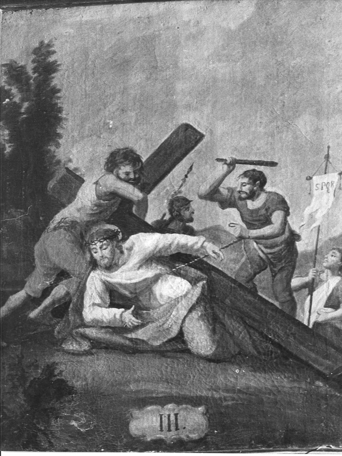 stazione III: Gesù cade sotto la croce la prima volta (dipinto, elemento d'insieme) - ambito bergamasco (sec. XVIII)