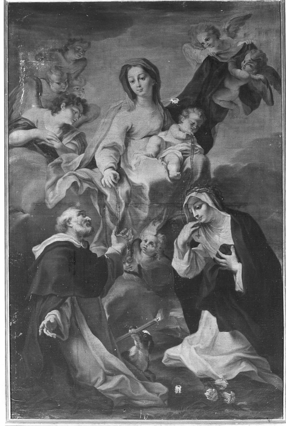 Madonna del Rosario con San Domenico e Santa Caterina da Siena (dipinto, opera isolata) di Legnani Stefano Maria detto Legnanino (prima metà sec. XVIII)