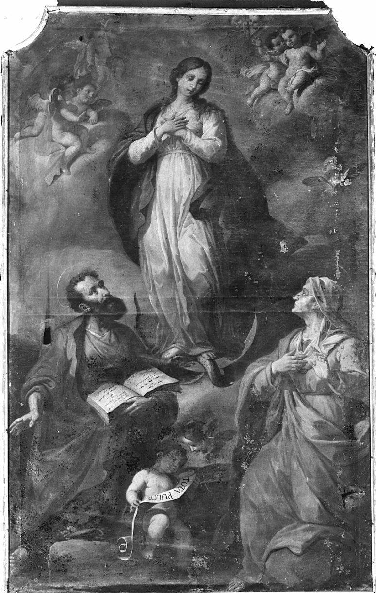 Madonna Immacolata e i Santi Anna e Gioacchino, Madonna Immacolata e Santi (dipinto, opera isolata) di Carobio Giovanni (attribuito) (sec. XVIII)