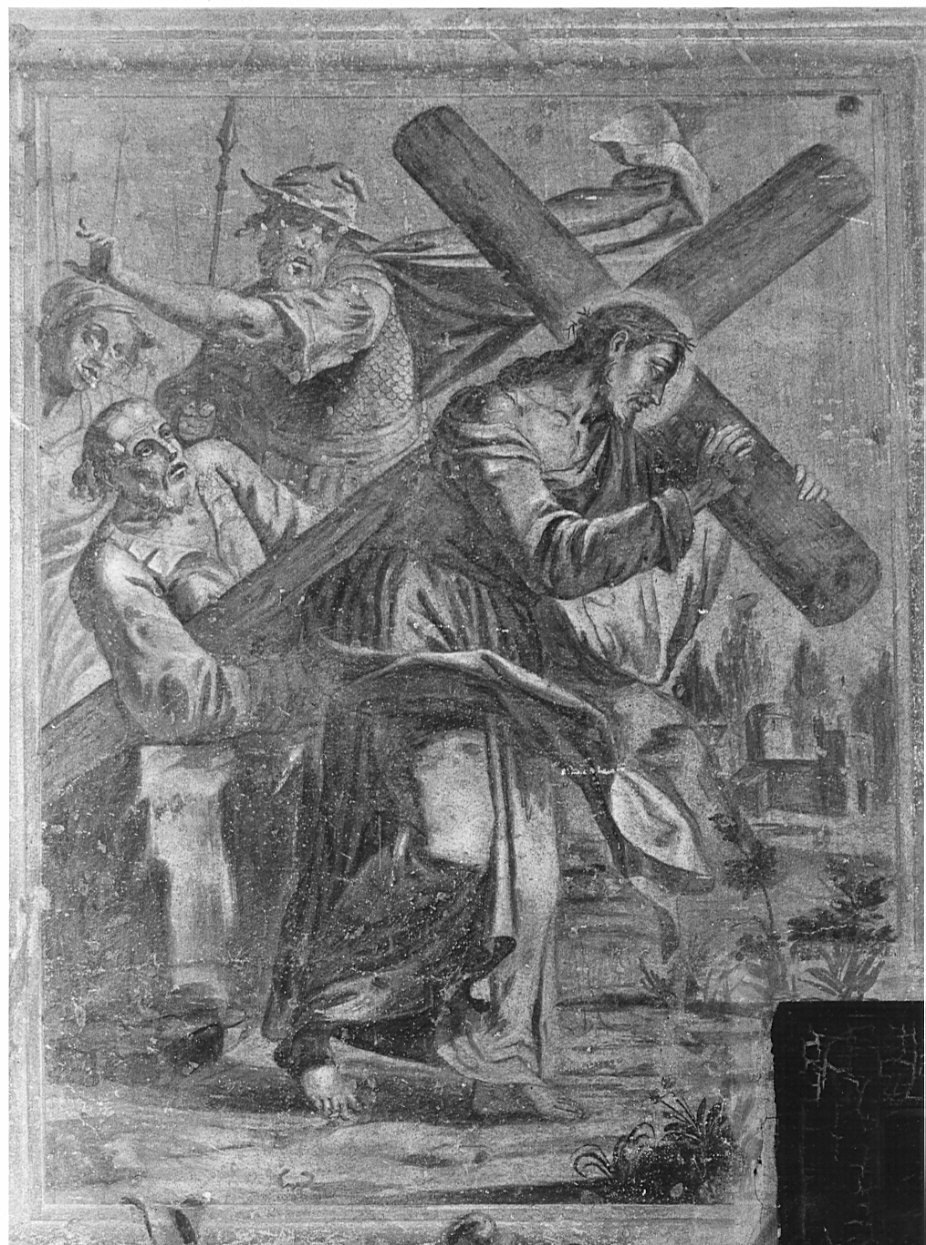 stazione V: Gesù aiutato da Simone il Cireneo a portare la croce (dipinto, elemento d'insieme) - ambito lombardo (prima metà sec. XVIII)