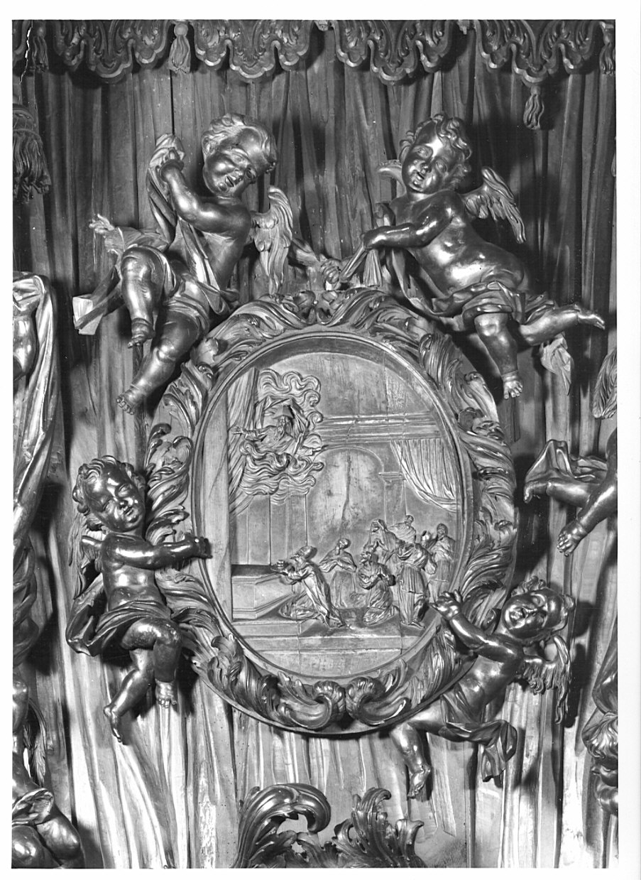 Offerta dei pani nel tempio/ Apparizione di Dio nel Tempio (rilievo, elemento d'insieme) di Fantoni Andrea (sec. XVIII)
