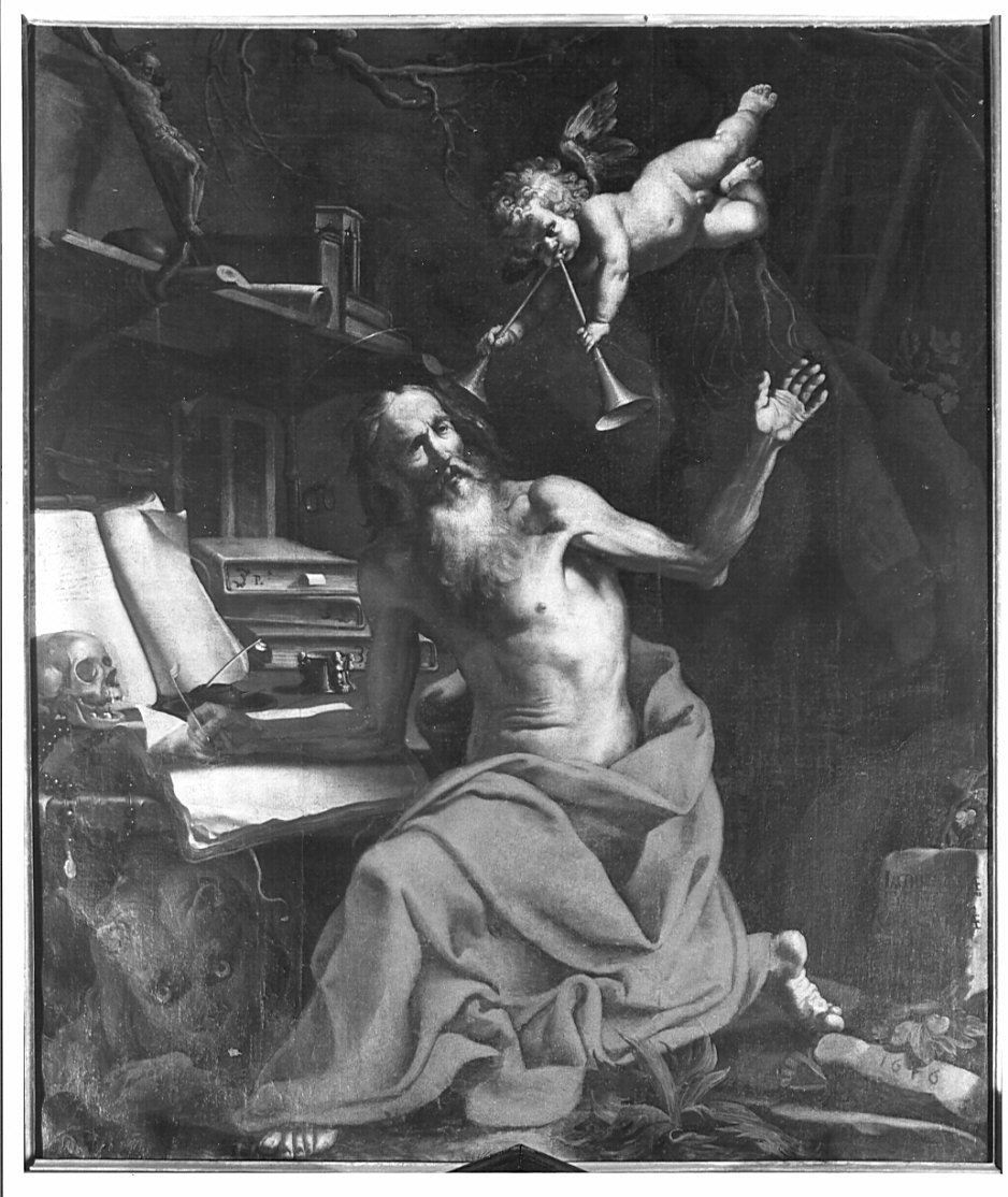 San Girolamo ha la visione degli angeli che suonano le trombe del Giudizio (dipinto, opera isolata) di Miradori Luigi detto Genovesino (sec. XVII)