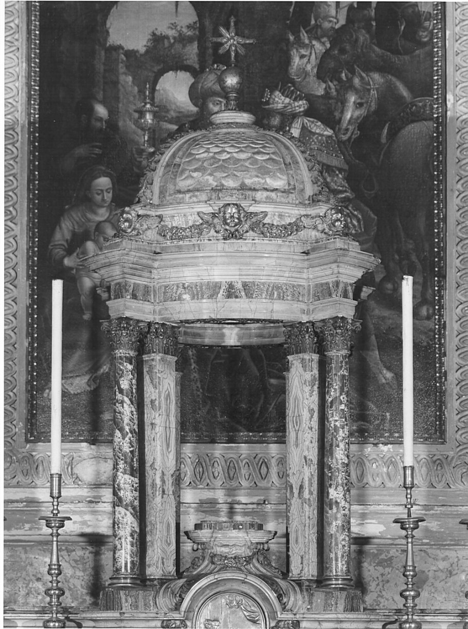 ciborio, elemento d'insieme - bottega italiana (fine/inizio secc. XVII/ XVIII)