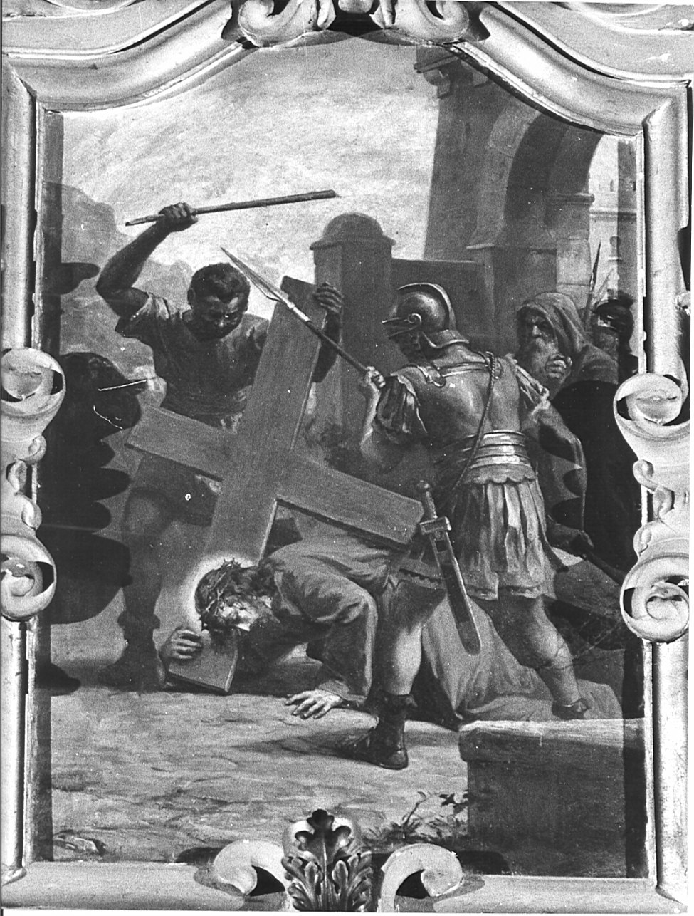 stazione III: Gesù cade sotto la croce la prima volta (dipinto, elemento d'insieme) di Morgari Luigi (attribuito) (inizio sec. XX)